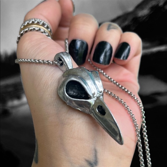 Silverskylight Jewelry - Handmade resin crow raven bird skull necklace (stainless steel chain ) boho goth